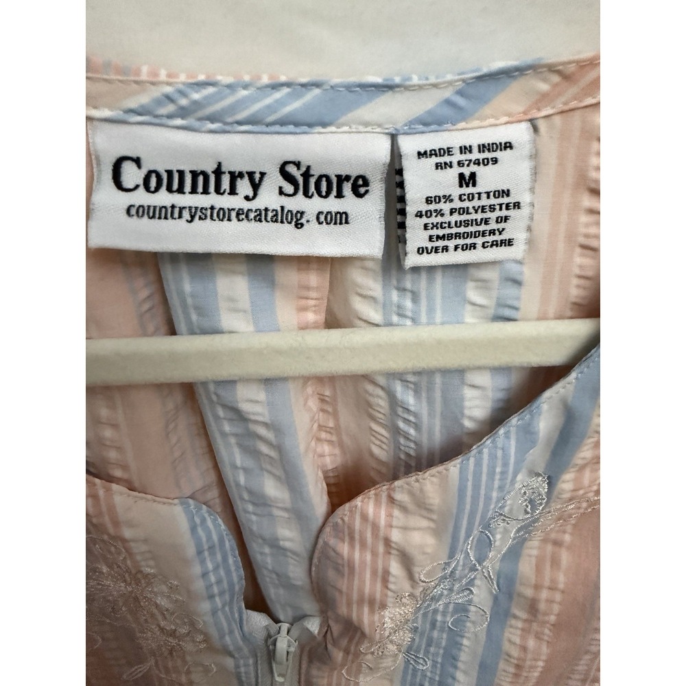 Country Store M Full-Zip Seersucker Housecoat Pastel Striped Cotton‎ Blend Mumu - Picture 2 of 7